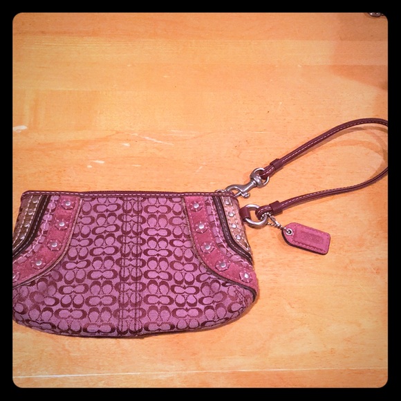 Burgundy Coach Signature Canvas Detailed Wristlet - Picture 1 of 3
